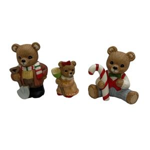 HOMCO Ceramic Teddy Bear Figurines Set of 3 Christmas‎ Carolers Candy Cane Broom
